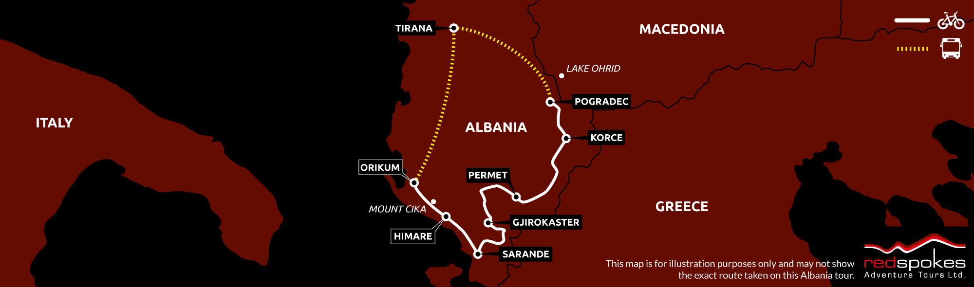 Example route for this Albania cycling holiday