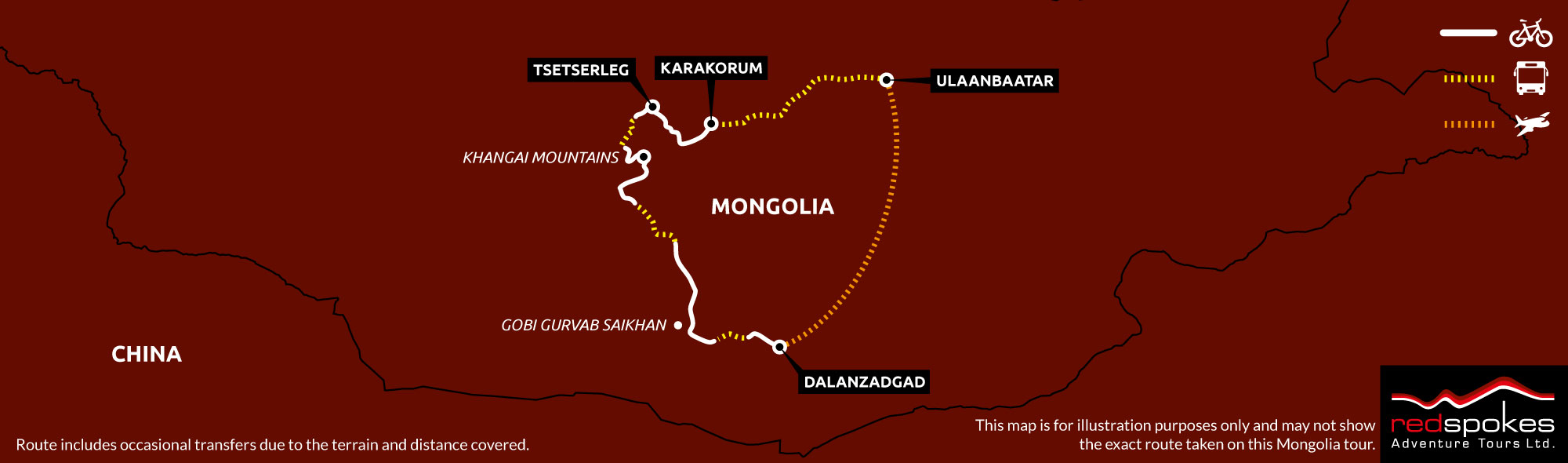 Example route for this Mongolia cycling holiday