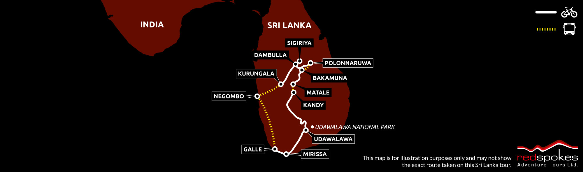 Example route for this Sri Lanka cycling holiday