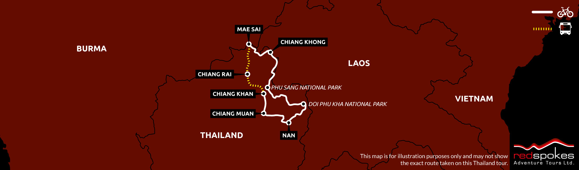 Example route for this Thailand cycling holiday