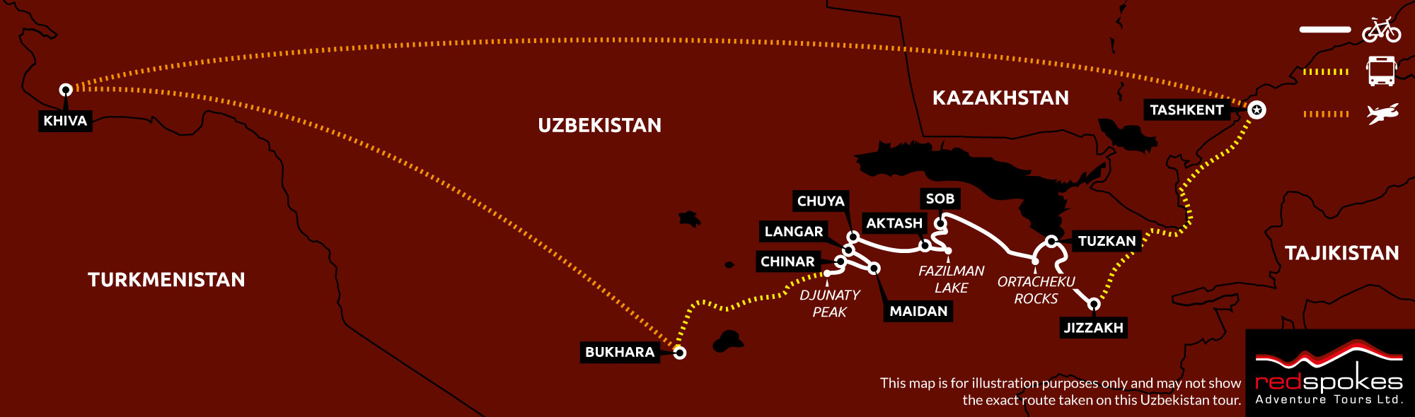 Example route for this Uzbekistan cycling holiday