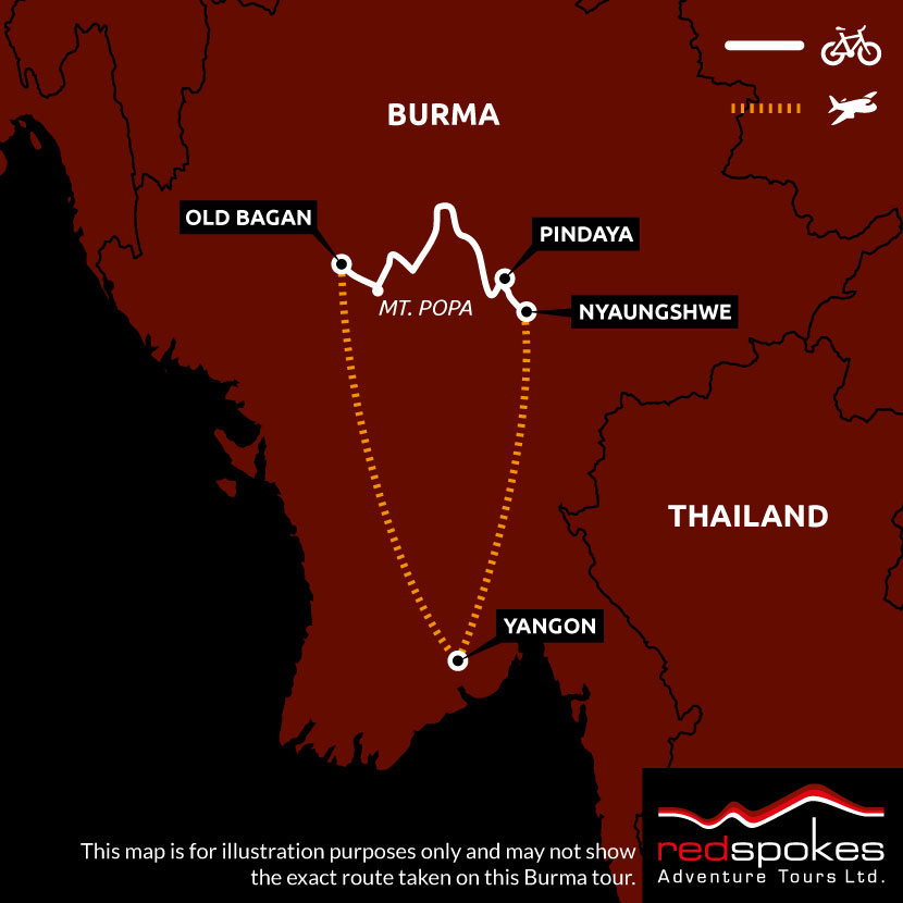 Example route for this Burma cycling holiday