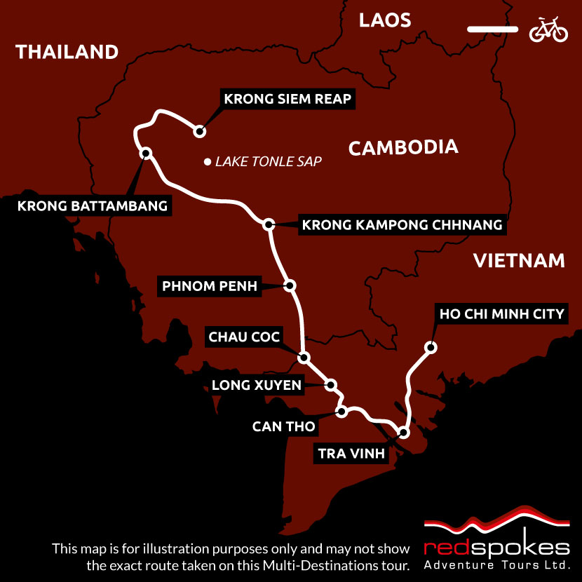Example route for this Cambodia cycling holiday