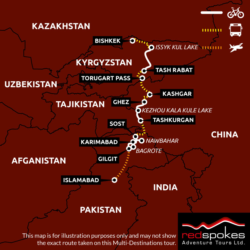 Example route for this Pakistan cycling holiday