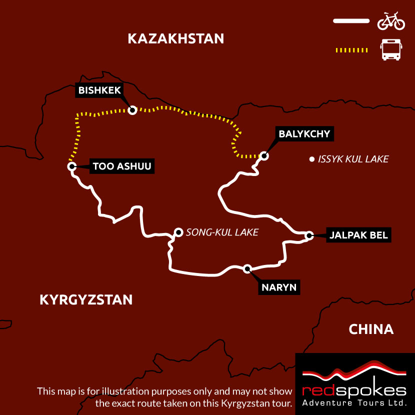 Example route for this Kyrgyzstan cycling holiday