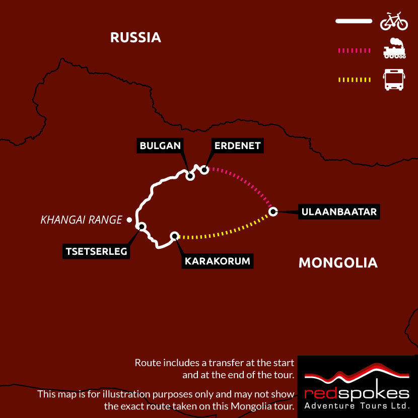 Example route for this Mongolia cycling holiday