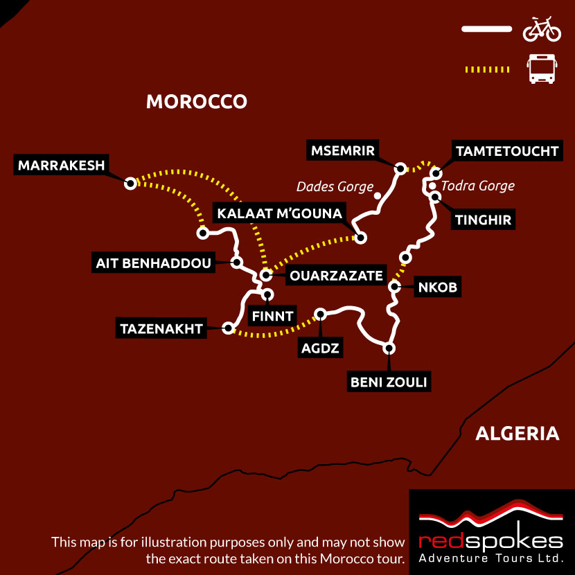 Example route for this Morocco cycling holiday