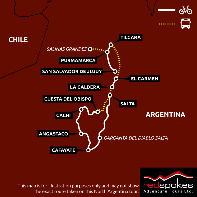 Example route for this Argentina cycling holiday