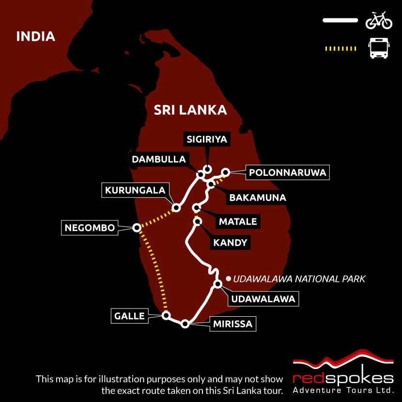 Example route for this Sri Lanka cycling holiday