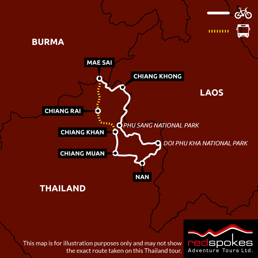 Example route for this Thailand cycling holiday