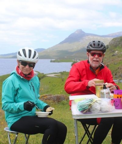 Sarah and Craig Lennard Cycling on the  tour with redspokes