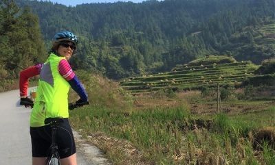 Claire Cycling on the  tour with redspokes