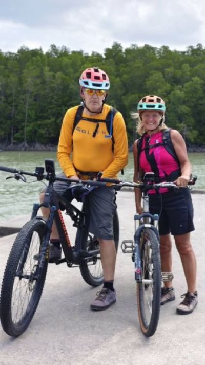 Angela and Martin White Cycling on the  tour with redspokes