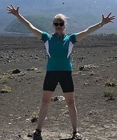 Janet Clark Cycling on the  tour with redspokes