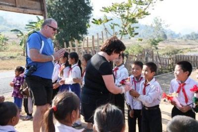 Mary and Donald Cycling on the  tour with redspokes