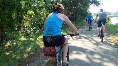 Susan Redfern Cycling on the  tour with redspokes