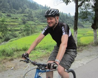 David Wintersgill Cycling on the  tour with redspokes