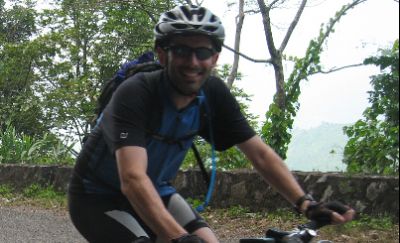 Graham Searle Cycling on the  tour with redspokes