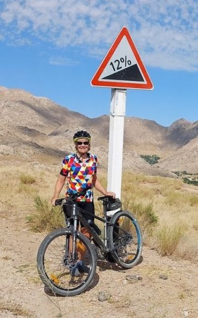 Muriel Thomson Cycling on the  tour with redspokes