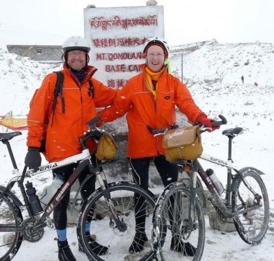 John Pech and Rosemary Mapletoft Cycling on the  tour with redspokes